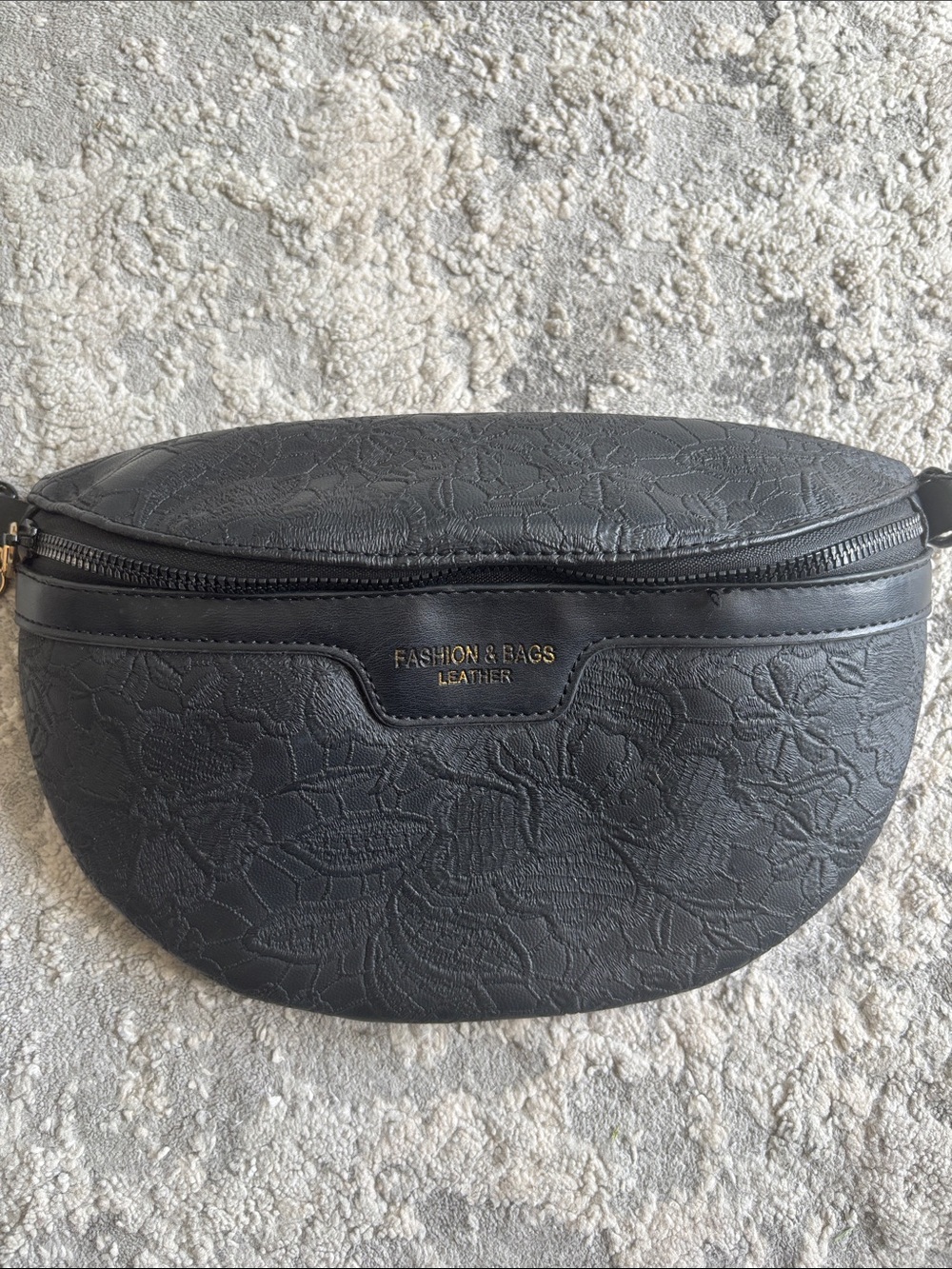 Black Quilted Floral Crossbody Belt Bag